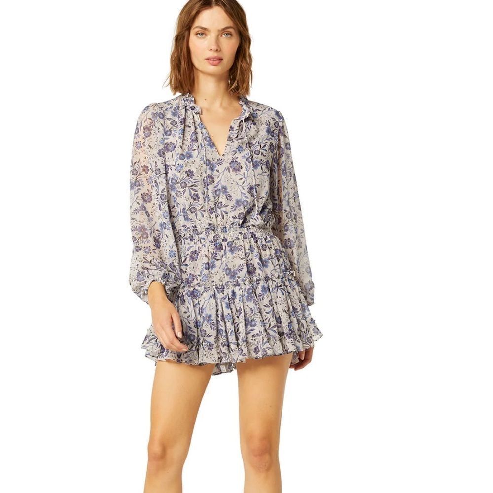 Misa Los Angeles Lorena Long Sleeve Blue Floral Mini Dress | Size S - Picture 1 of 11